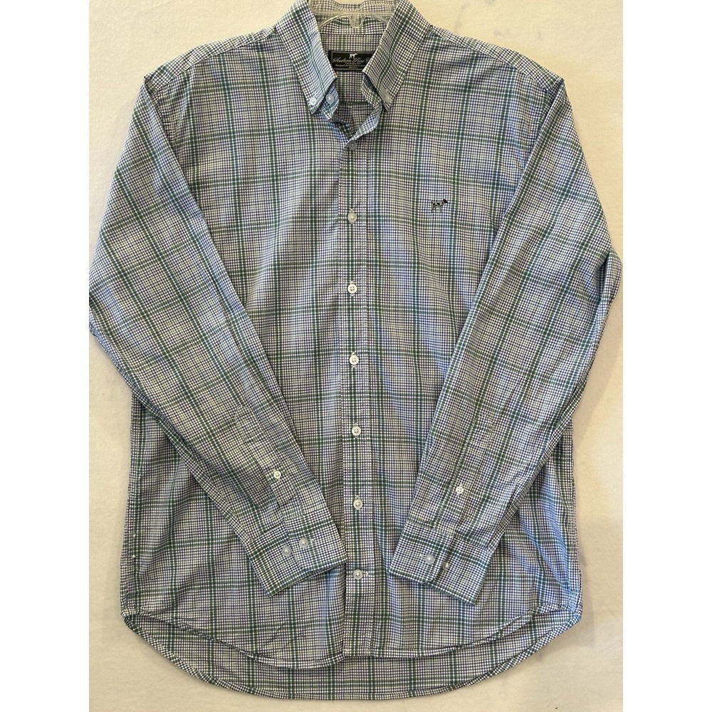 Southern Point Co Men's Button Down Blue/Green Micro Check Windowpane Plaid Sz M